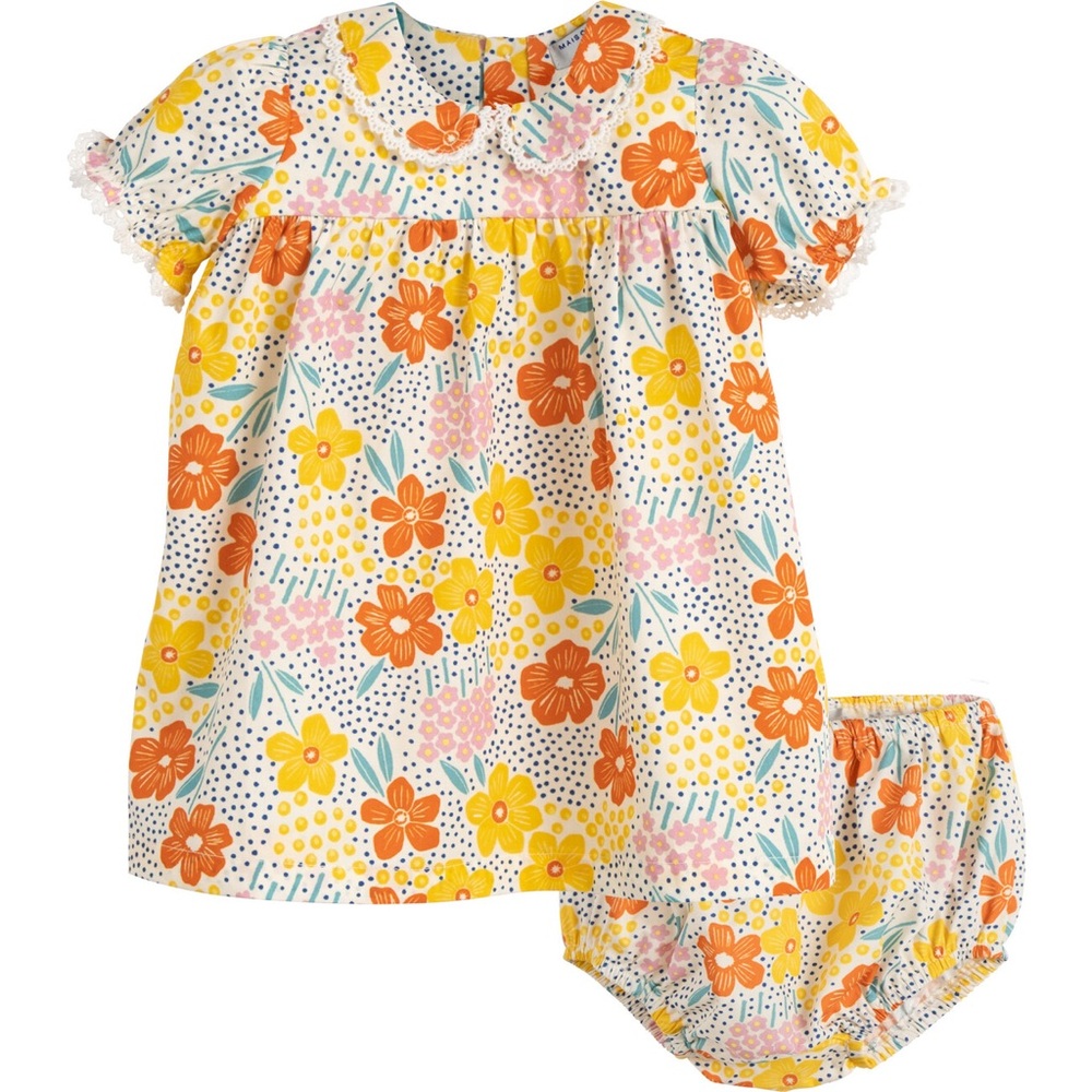 MAISON ME Baby Margaret Dress With Bloomer, Wild Poppy Flowers